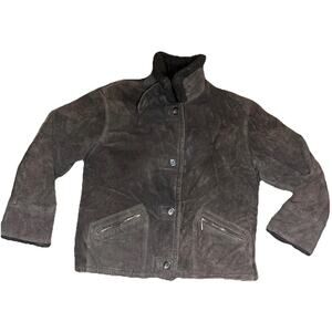 Men Large St Johns Bay Jacket Coat SUEDE Brown Leather